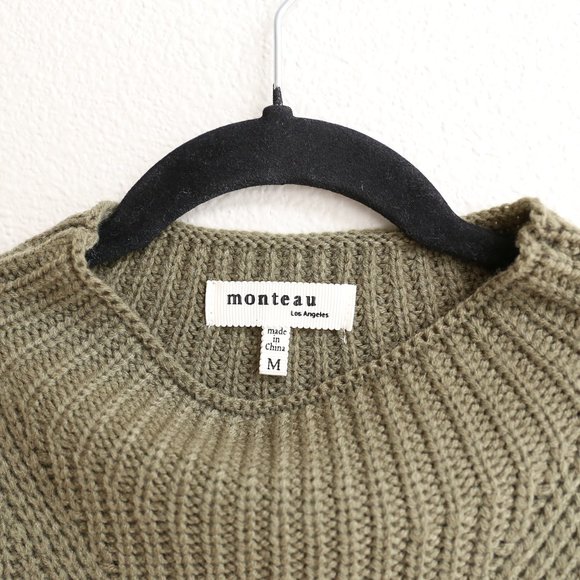 Monteau Los Angelos Olive Green Mock Neck Sleeveless Knit Sweater Vest M - Picture 4 of 9